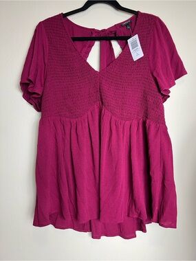 Torrid Magenta Smocked V-Neck Top